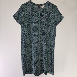 Adrienne Vittadini Navy and Green Geometric Short Sleeve Shift Dress Sz 10